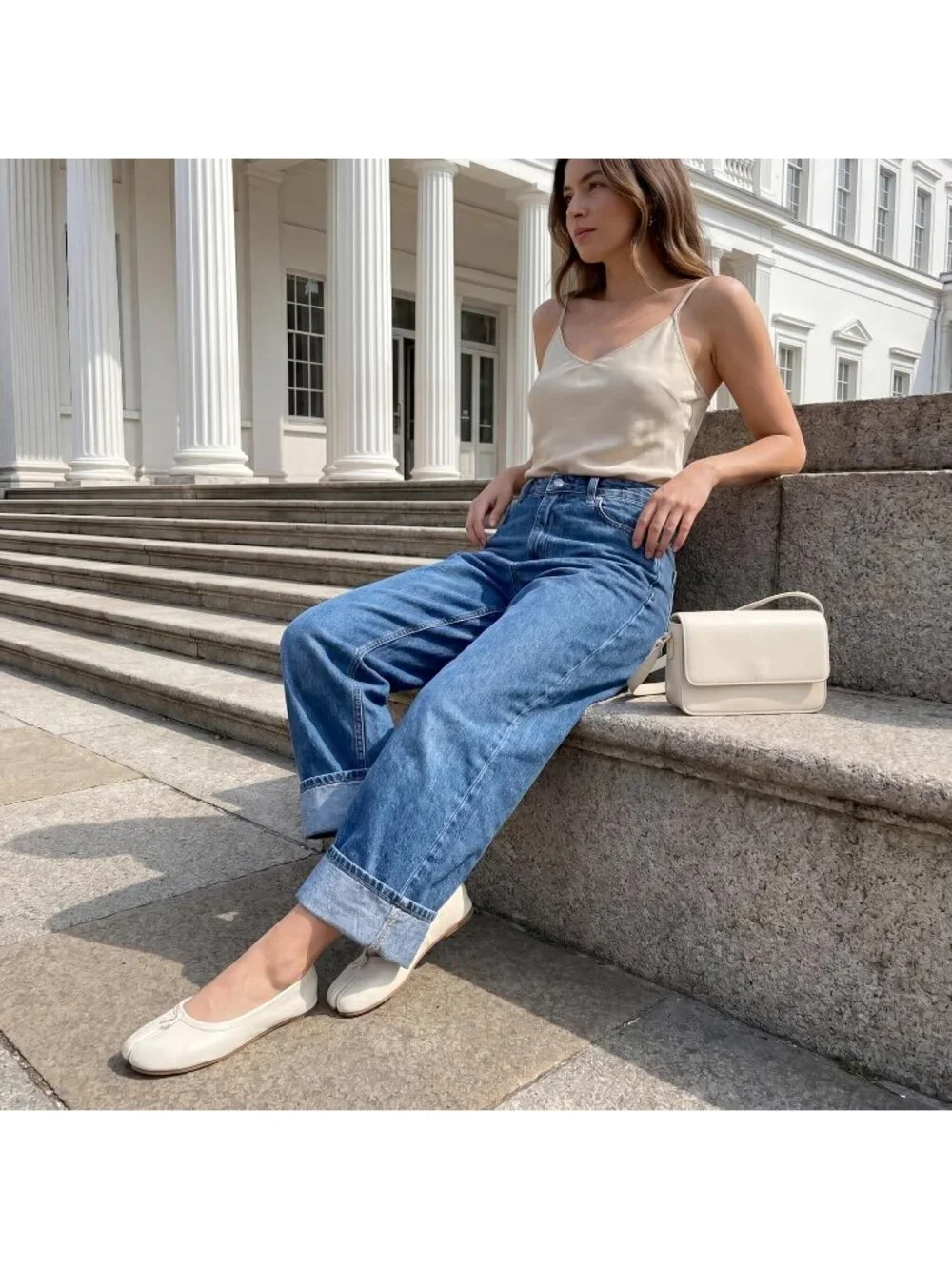 Women's Cream Rubber Split Toe Ballet Flats Flexible Sole Comfort Slip On Shoes